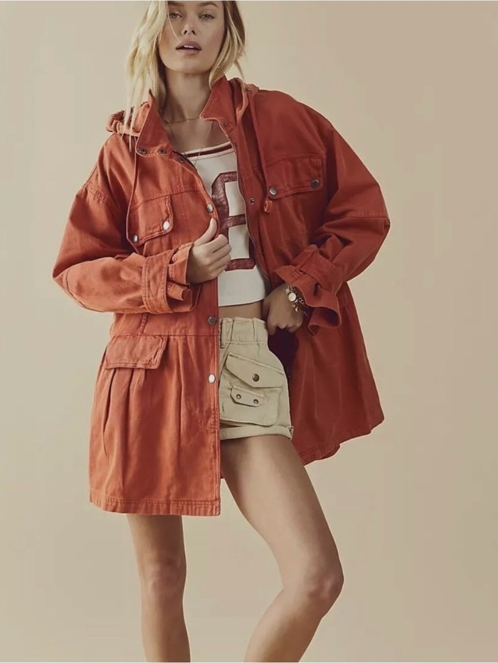 FREE PEOPLE Nocturne Oversized Parka Hooded Jacket Spiced Brandy Large
